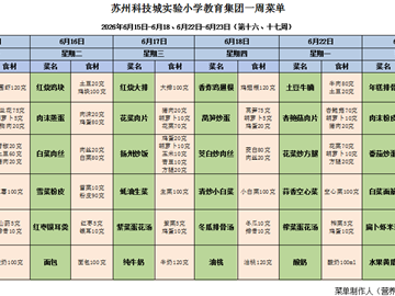 苏州科技城彭山实验小学校2025-2026学年第二学期第十六、十七周学生菜单