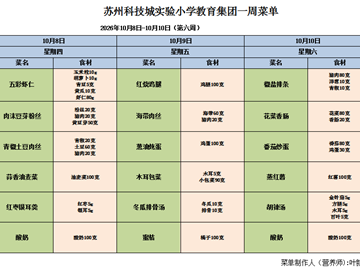 苏州科技城彭山实验小学校2026-2027学年第一学期第六周学生菜单